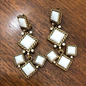 Oscar de la Renta White + Gold chandelier Earrings